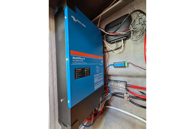 Prosecco Yacht Photos Pics Electrical system setup on a 1997 Seawind 1000, featuring a Victron MultiPlus-II inverter.