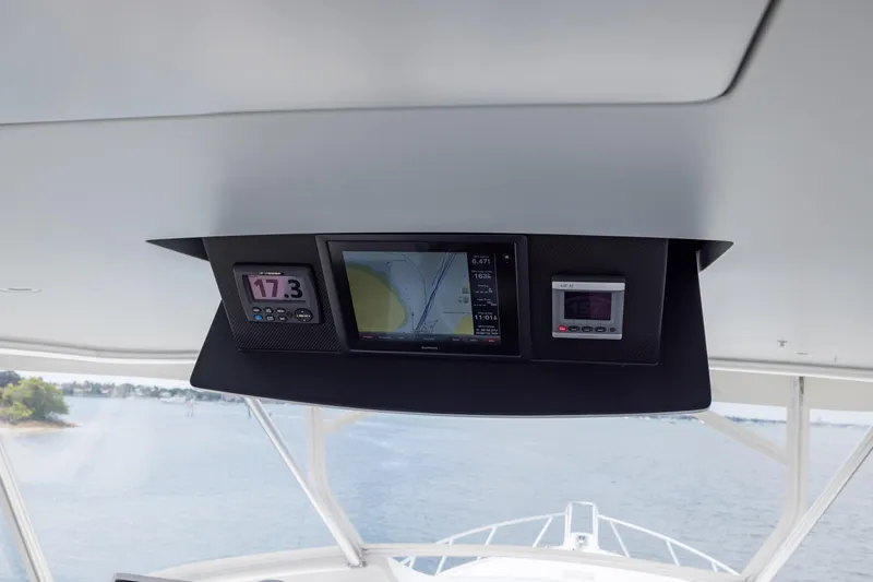 "el Jefe" Yacht Photos Pics Dashboard of 2014 Viking 70 Convertible yacht with navigation display.
