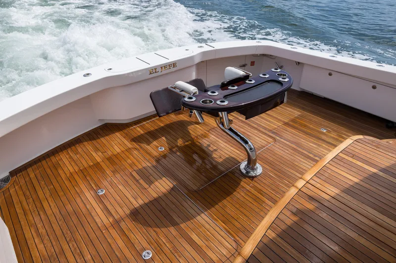 "el Jefe" Yacht Photos Pics 2014 Viking 70 Convertible yacht with teak deck and fishing station on open sea.