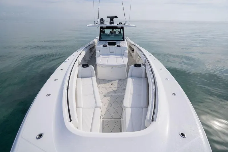  Yacht Photos Pics 2019 HCB 53 boat with spacious seating on calm water.
