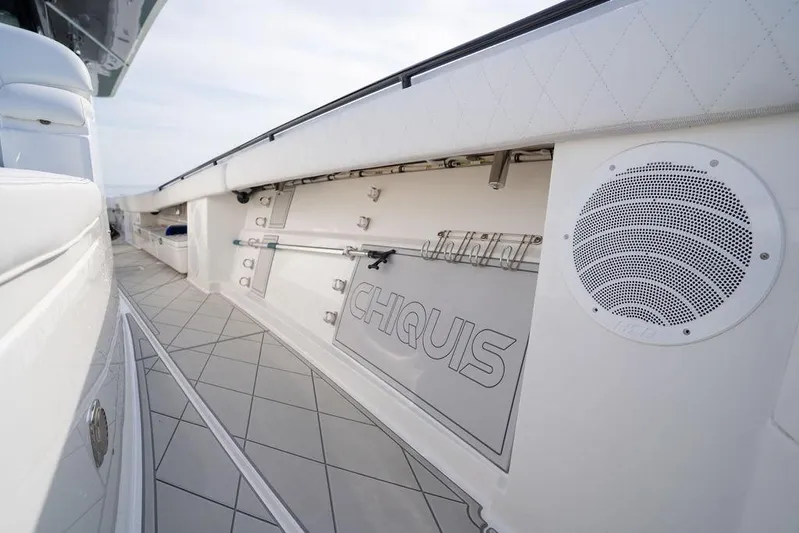  Yacht Photos Pics 2019 HCB 53 boat deck with speaker and storage compartments.