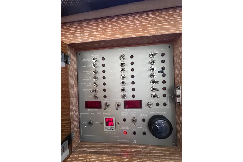 3 Princess Yacht Photos Pics Control panel of a 2011 Azimut 38 yacht, featuring switches and meters.