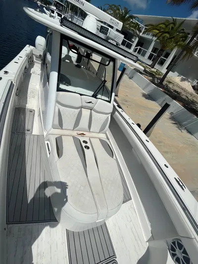  Yacht Photos Pics 2018 Blackwater 43 boat with sleek design docked near waterfront homes.