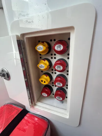  Yacht Photos Pics Control panel with switches on a 2018 Blackwater 43 boat.