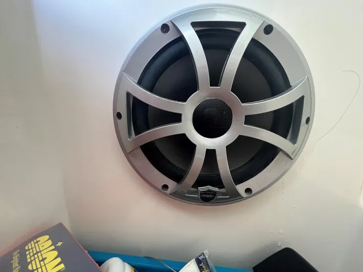  Yacht Photos Pics Blackwater 43 speaker, 2018 model, mounted on a wall with visible grille design.