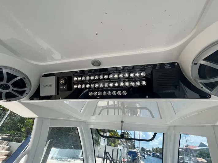  Yacht Photos Pics Interior view of a 2018 Blackwater 43 boat with LED lights and speakers.