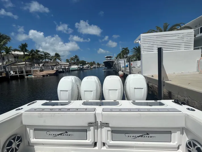  Yacht Photos Pics Blackwater 43 boat with four engines docked in a sunny canal, 2018 model.