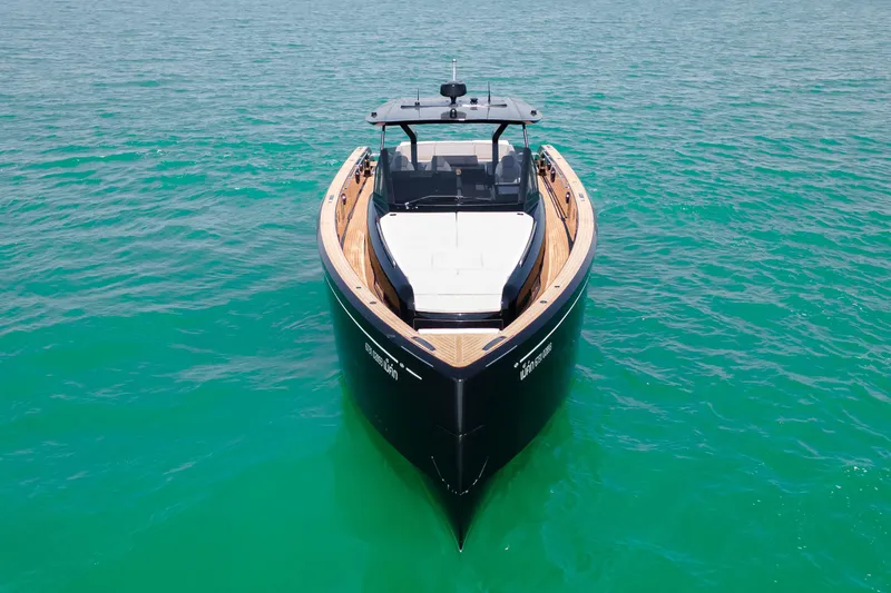  Yacht Photos Pics 2024 Pardo Yachts P50 luxury yacht on turquoise water, front view.