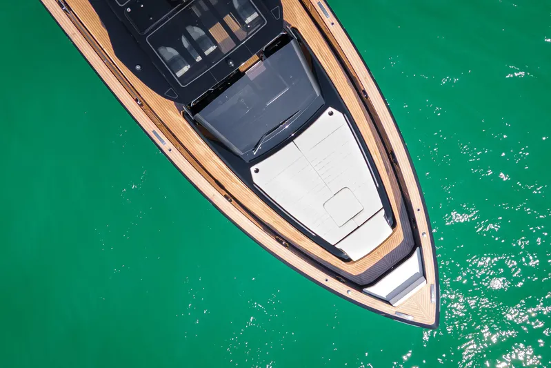  Yacht Photos Pics Aerial view of 2024 Pardo Yachts P50 on turquoise water.