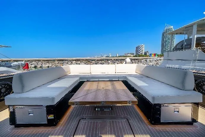  Yacht Photos Pics 2024 Pardo Yachts P50 luxury yacht with spacious outdoor seating and sleek design.