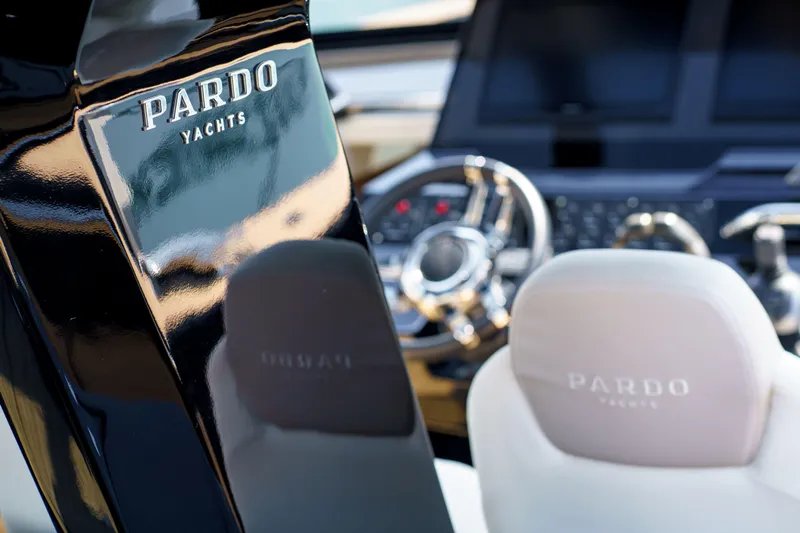  Yacht Photos Pics 2024 Pardo Yachts P50 helm with luxurious steering and branded seat.