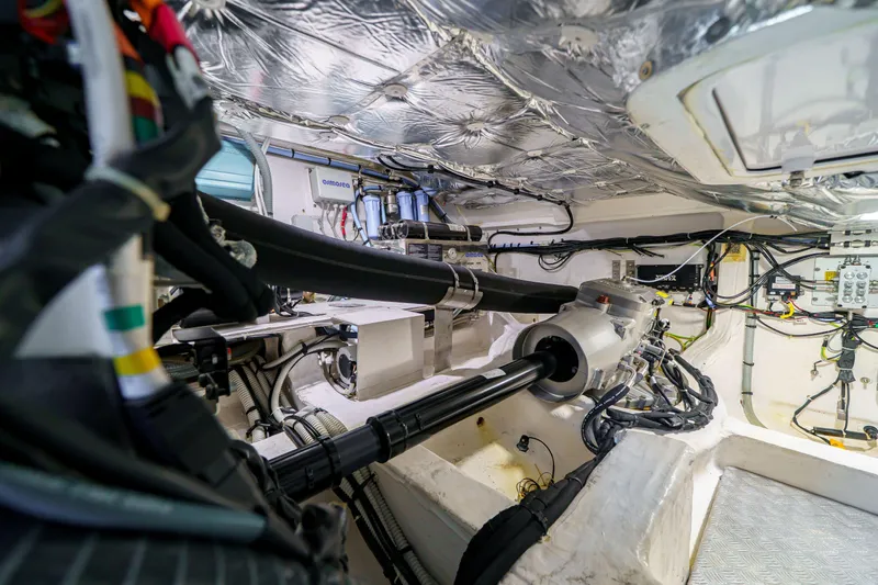  Yacht Photos Pics Engine room of 2024 Pardo Yachts P50, showcasing advanced mechanical systems and wiring.