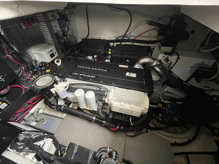 About Time Yacht Photos Pics Engine room of 2022 Regal 42 Grande Coupe with Volvo Penta engine.