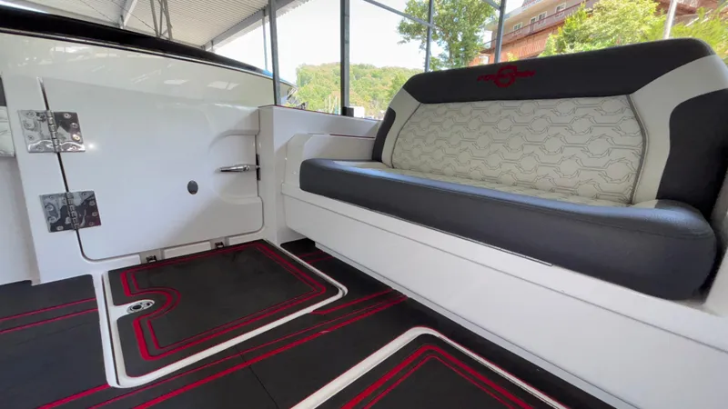  Yacht Photos Pics 2024 Fountain 43 SCX boat interior with stylish seating and modern design.