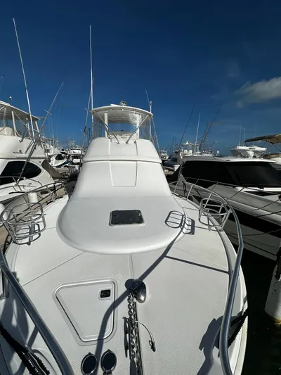  Yacht Photos Pics 2006 Tiara Yachts 3900 Convertible docked in marina under clear blue sky.