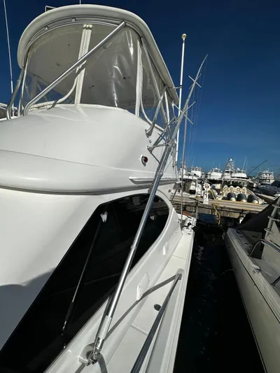  Yacht Photos Pics 2006 Tiara Yachts 3900 Convertible docked at marina under clear blue sky.