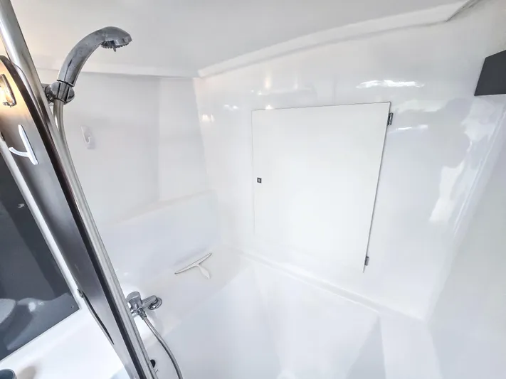 Breathing Room Yacht Photos Pics Bathroom interior of 2014 Fountaine Pajot Lipari 41 catamaran, featuring a sleek shower area.