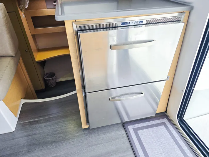 Breathing Room Yacht Photos Pics Stainless steel fridge in 2014 Fountaine Pajot Lipari 41 catamaran interior.