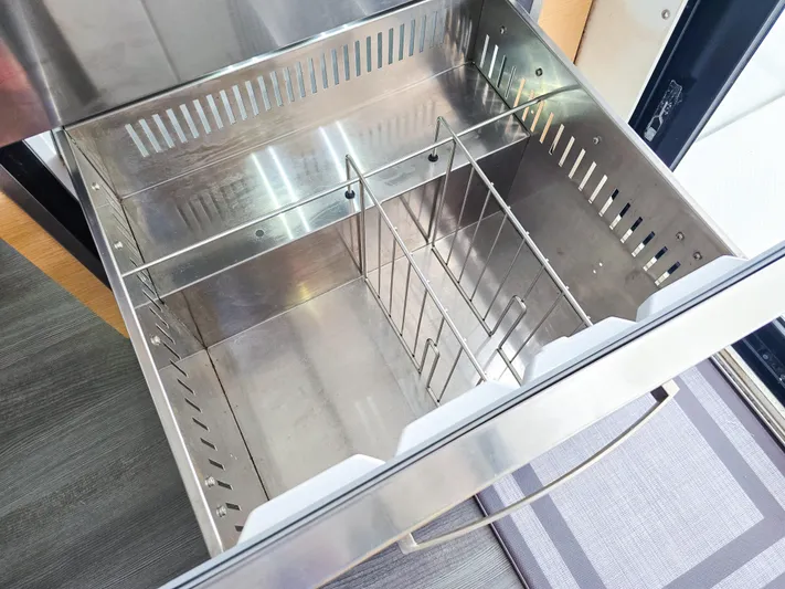 Breathing Room Yacht Photos Pics Stainless steel storage compartment on 2014 Fountaine Pajot Lipari 41 catamaran.