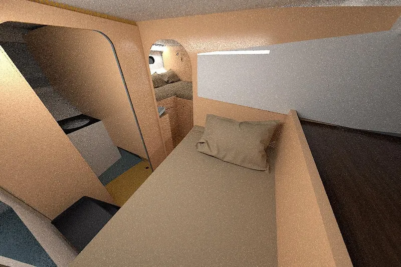  Yacht Photos Pics Interior of 2026 Rapido 63 yacht, featuring a cozy cabin with modern design.