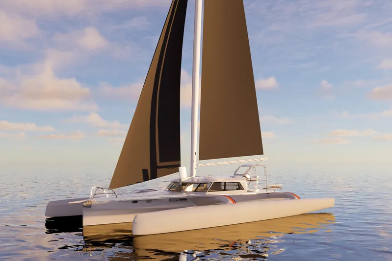  Yacht Photos Pics Sleek 2026 Rapido 63 catamaran sailing on calm waters under a clear sky.