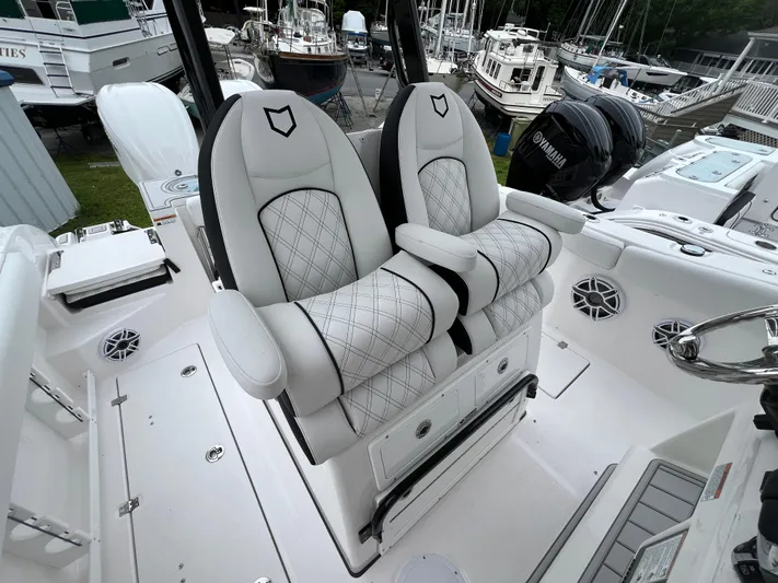  Yacht Photos Pics 2025 Sea Fox 288 Commander boat with luxurious white seating and Yamaha engine.