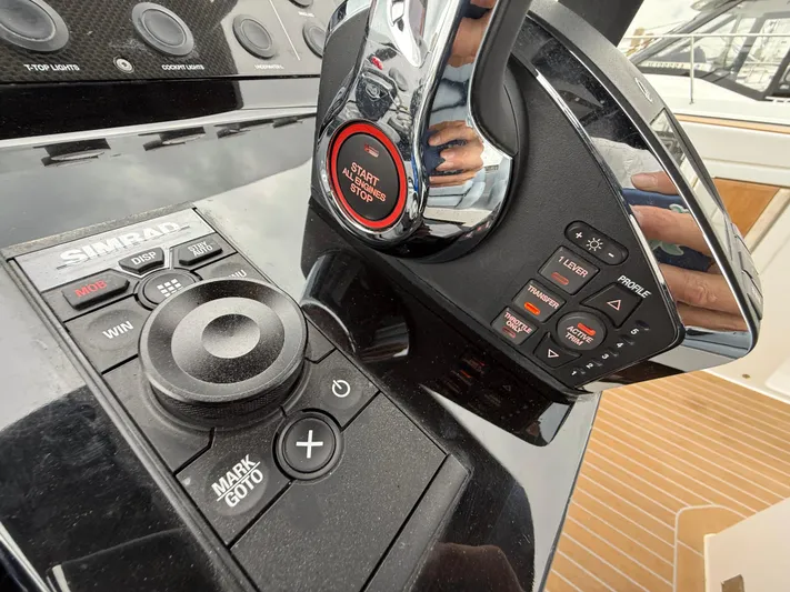  Yacht Photos Pics Control panel of 2025 Pardo Yachts 38 Outboard with Simrad navigation system.