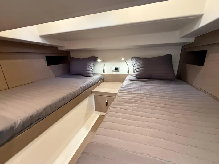  Yacht Photos Pics 2025 Pardo Yachts 38 Outboard cabin with twin beds and modern lighting.