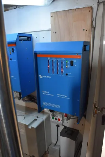  Yacht Photos Pics Electrical equipment in the engine room of a 2004 Fairline Squadron 74 yacht.