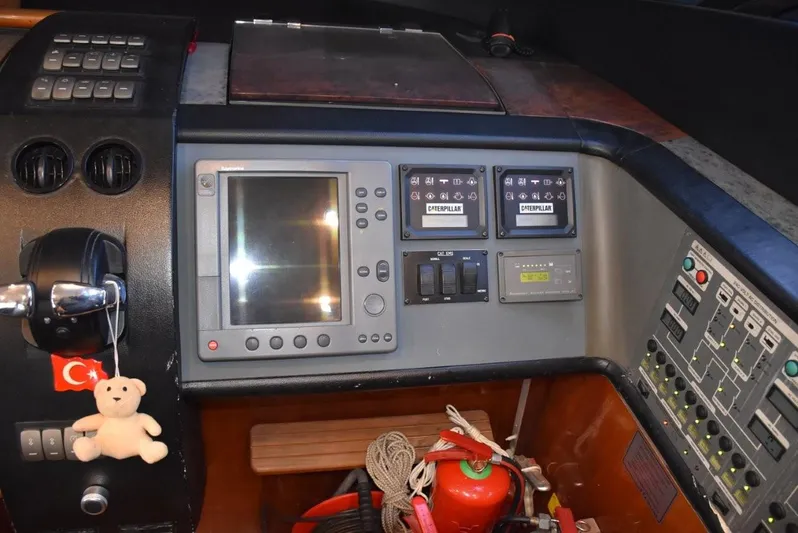  Yacht Photos Pics Control panel of a 2004 Fairline Squadron 74 yacht with navigation equipment.