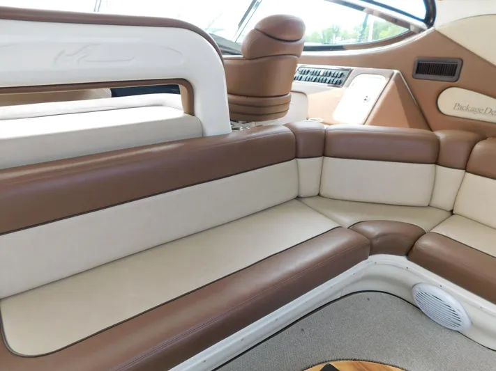  Yacht Photos Pics Interior of 2001 Sea Ray 510 Sundancer with brown and beige leather seating.