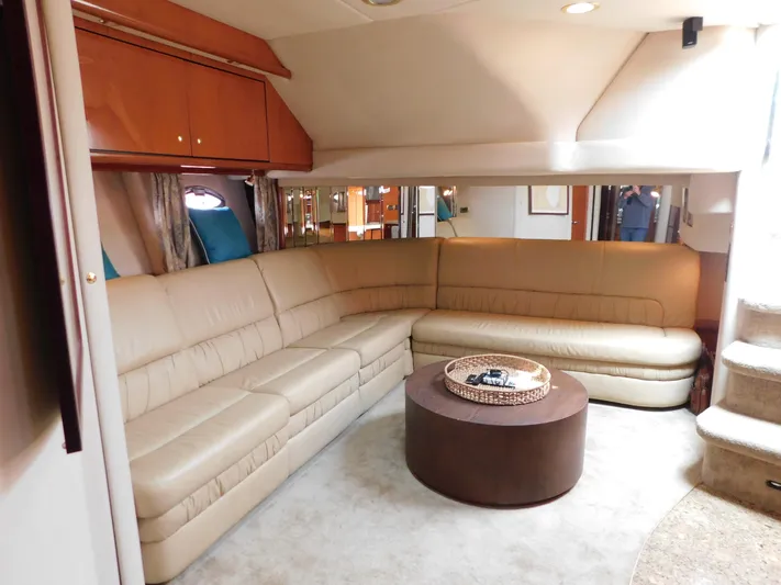  Yacht Photos Pics Luxurious interior of 2001 Sea Ray 510 Sundancer yacht with beige leather seating.