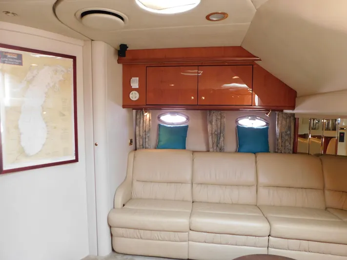  Yacht Photos Pics Luxurious interior of 2001 Sea Ray 510 Sundancer yacht with beige leather seating.