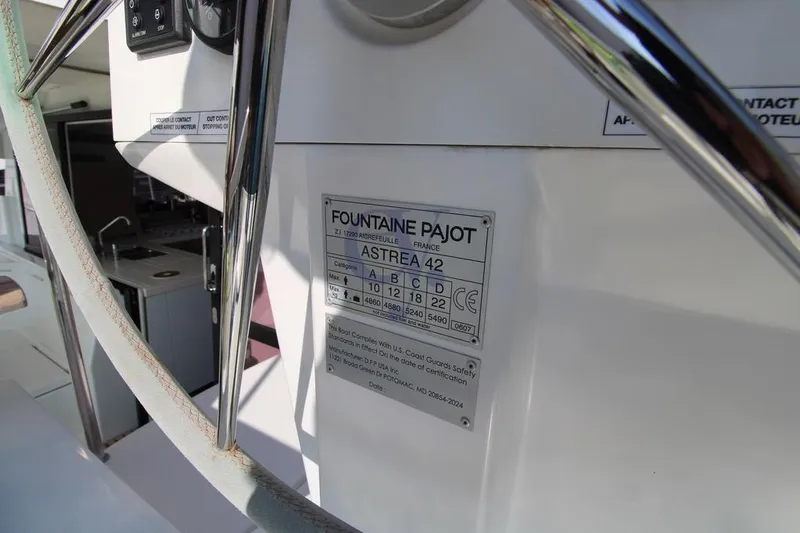  Yacht Photos Pics Control panel and label of 2021 Fountaine Pajot Astrea 42 catamaran.