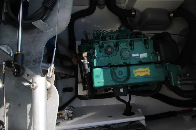  Yacht Photos Pics Engine compartment of 2021 Fountaine Pajot Astrea 42 catamaran, featuring Volvo Penta engine.