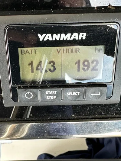 Chasing Summer Yacht Photos Pics Yanmar engine display showing battery voltage 14.3 and hours 192 on Beneteau Oceanis 46.1, 2022.