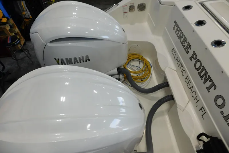 Three Point O.h. Yacht Photos Pics 2022 Pursuit S 328 Sport boat with Yamaha engines, docked at Atlantic Beach, FL.