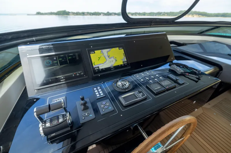 Sori San Lorenzo Yacht Photos Pics 2024 Sanlorenzo SL90A yacht helm with advanced navigation controls and displays.