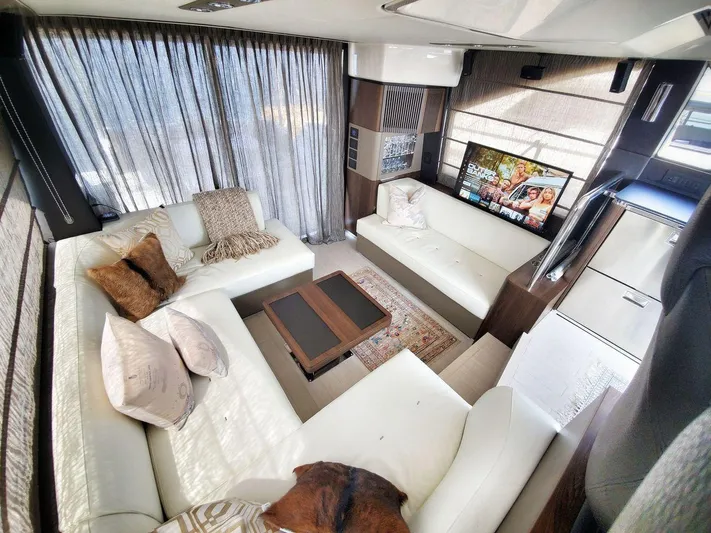  Yacht Photos Pics Luxurious interior of 2018 Azimut 50 Flybridge yacht with elegant seating and modern decor.