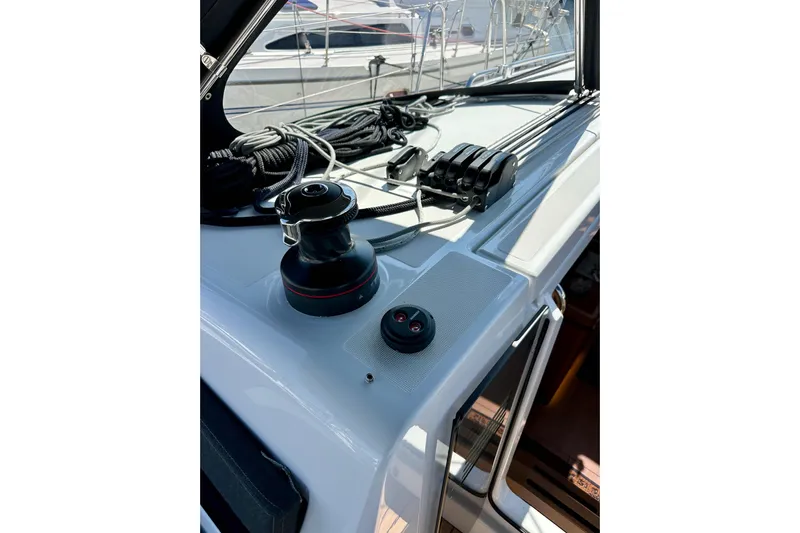 Best Day Ever Yacht Photos Pics Deck of 2022 Jeanneau Sun Odyssey 410 sailboat with winch and ropes.
