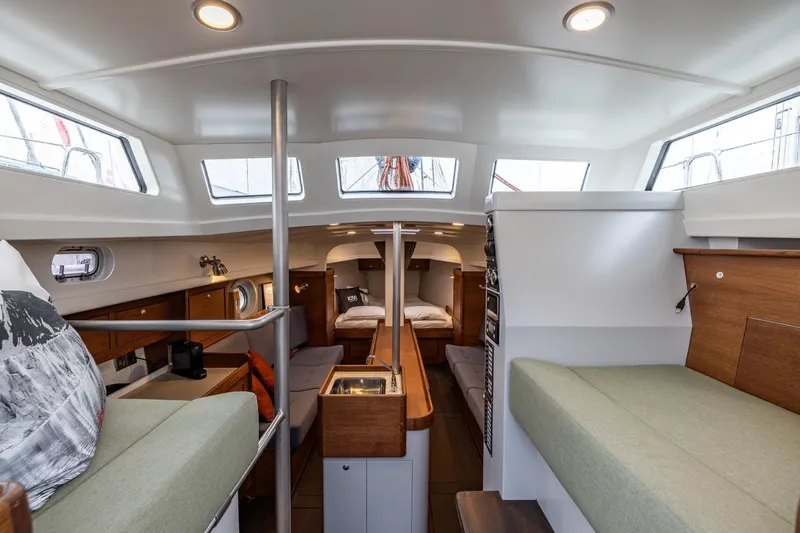 Bv3 Yacht Photos Pics Interior of 2023 Bestevaer 36 sailboat, featuring modern design and comfortable seating.