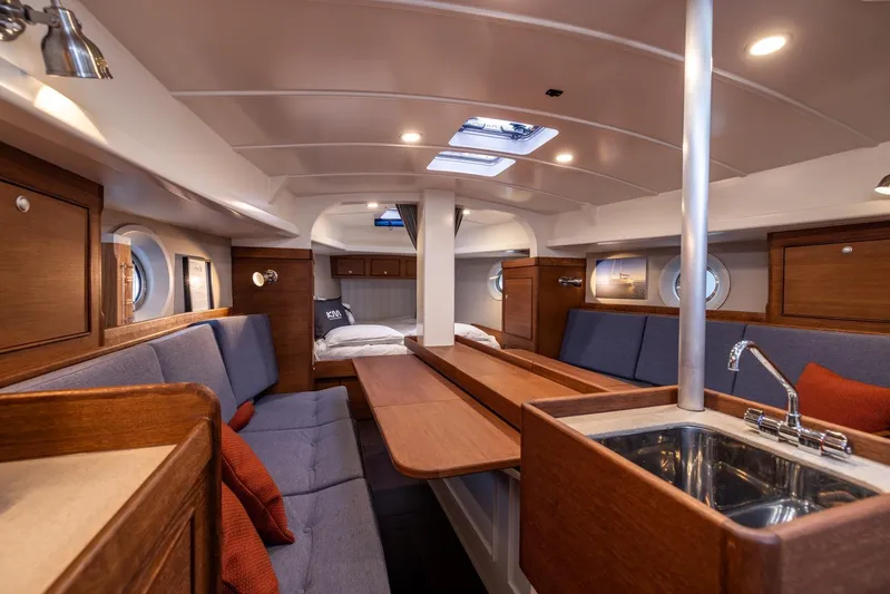 Bv3 Yacht Photos Pics Interior of 2023 Bestevaer 36 yacht, featuring cozy seating and modern amenities.