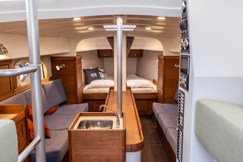 Bv3 Yacht Photos Pics Luxurious interior of 2023 Bestevaer 36 yacht with cozy seating and modern amenities.