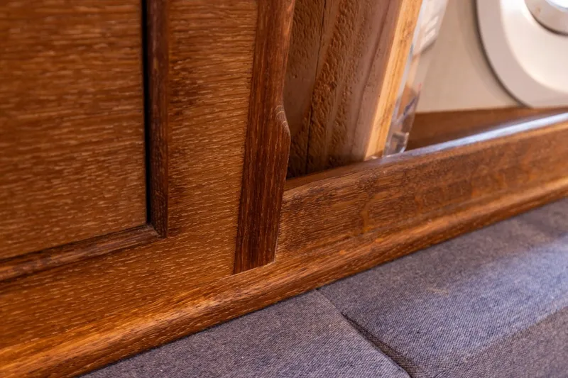 Bv3 Yacht Photos Pics Wooden interior detail of 2023 Bestevaer 36 yacht, featuring elegant craftsmanship and design.