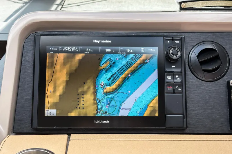  Yacht Photos Pics Raymarine navigation display on 2017 Sea Ray Sundancer 400 yacht dashboard.