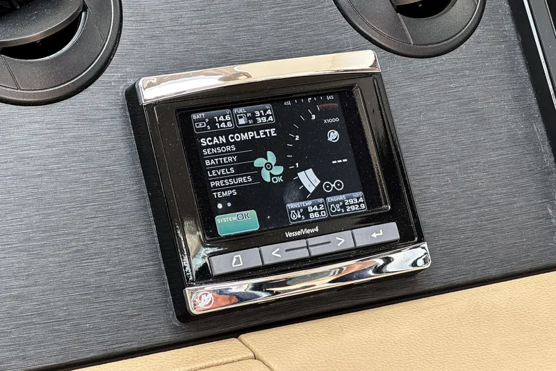  Yacht Photos Pics Control panel display on 2017 Sea Ray Sundancer 400 yacht, showing system diagnostics.