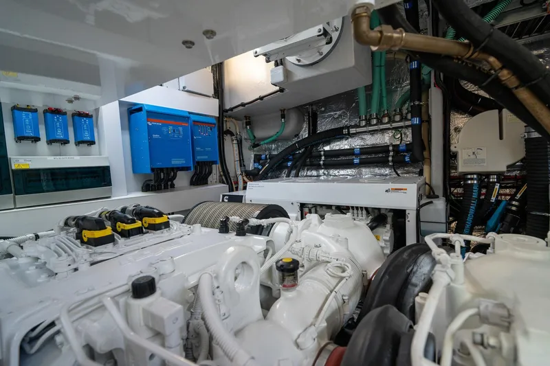 Ramaya 4 Yacht Photos Pics Engine room of 2023 Sunseeker 88 Yacht, showcasing advanced mechanical systems and equipment.