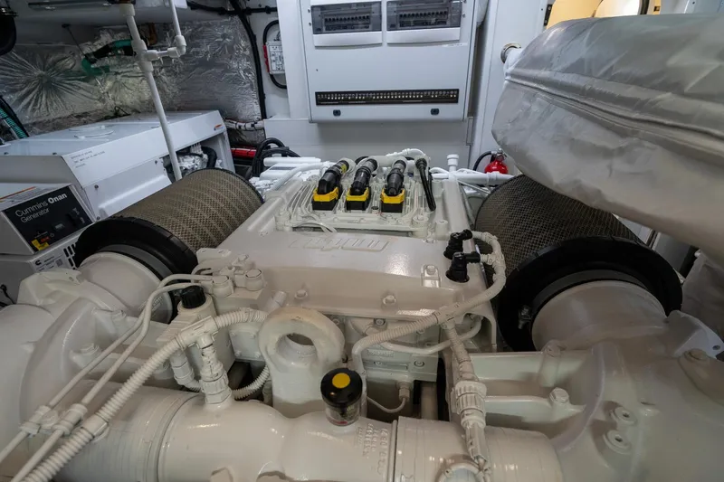 Ramaya 4 Yacht Photos Pics Engine room of 2023 Sunseeker 88 Yacht with Cummins Onan generator.
