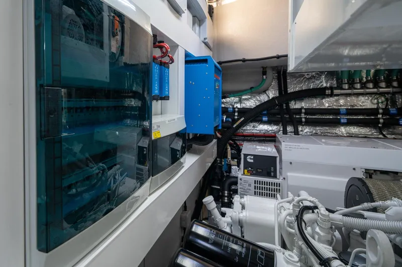 Ramaya 4 Yacht Photos Pics Engine room of 2023 Sunseeker 88 Yacht, showcasing advanced mechanical systems and equipment.