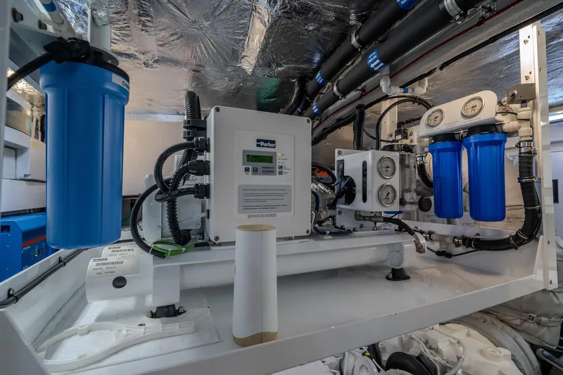 Ramaya 4 Yacht Photos Pics Engine room of 2023 Sunseeker 88 Yacht with advanced filtration system.